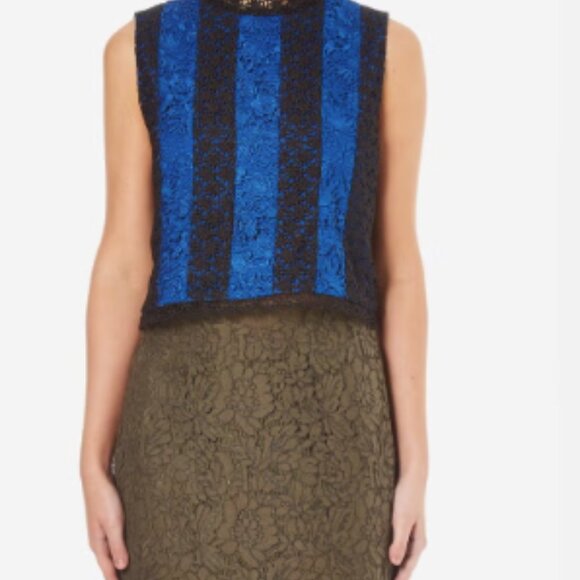 DVF NWT lace crop sleeveless top. Royal Blue and black. Size 10. - Picture 4 of 16